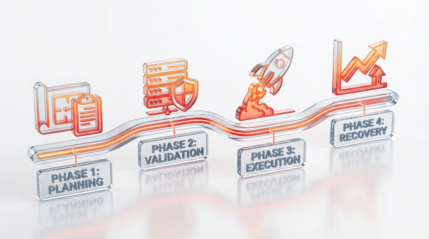 our step process flowchart showing Planning, Staging, Launch, and Monitoring phases