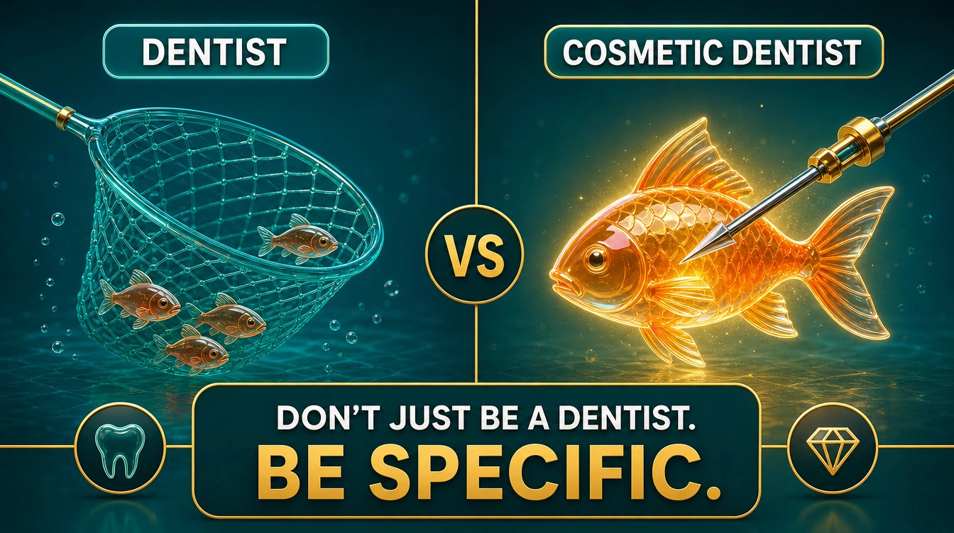 Visual comparison of a generic net versus a precise spear to illustrate targeted search categories.
