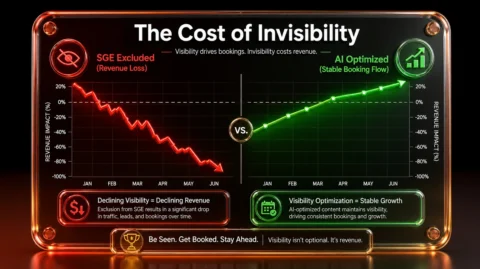 Line graph comparing severe revenue erosion from SGE exclusion against stable revenue for optimized sites